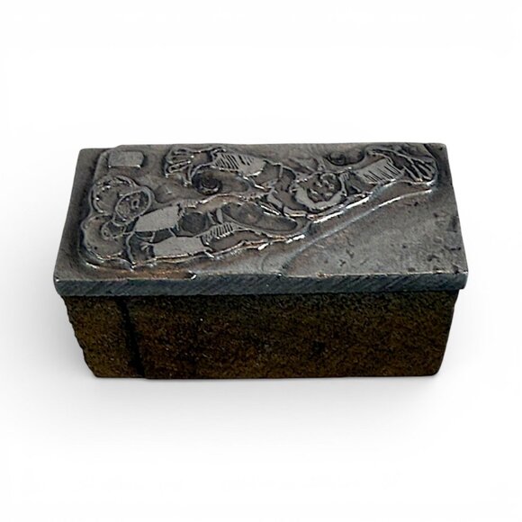 Antique Etched Steel Printing Block Featuring Intricate Artistic Relief Design - Picture 5 of 9